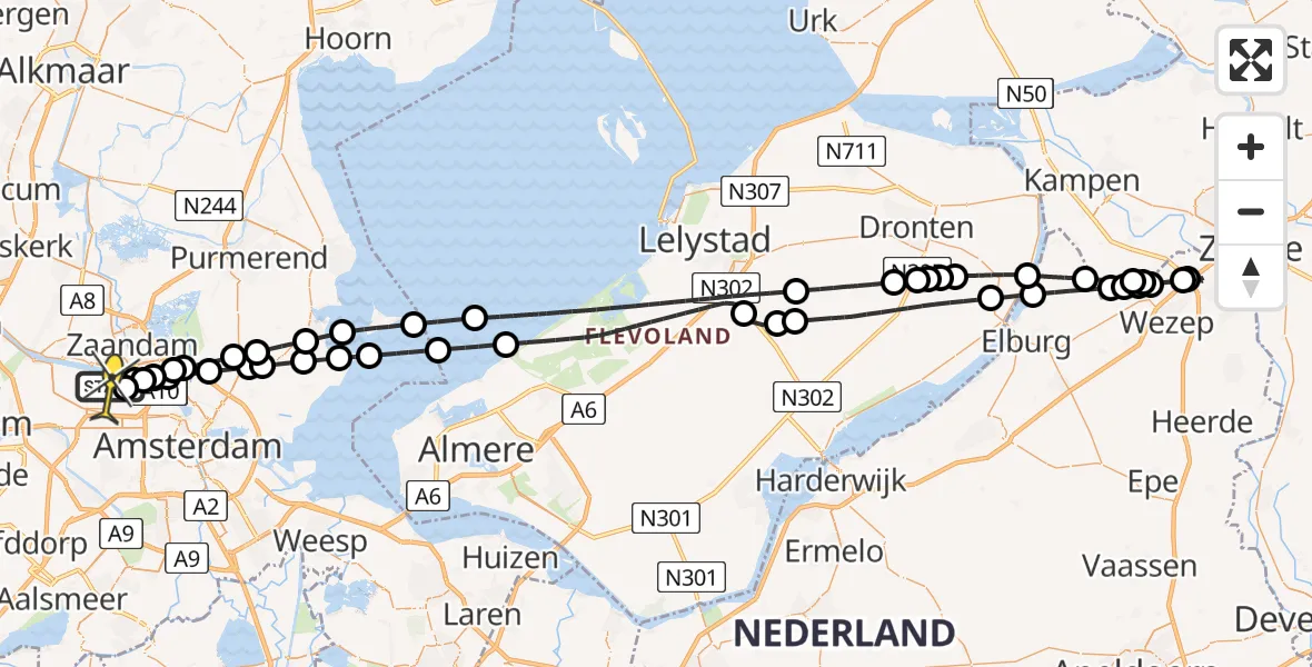 Routekaart van de vlucht: Lifeliner 1 naar Amsterdam Heliport, Westhavenweg