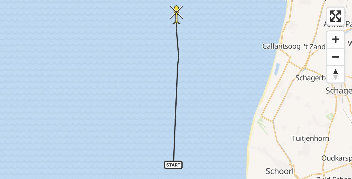 Routekaart van de vlucht: Kustwachthelikopter naar 