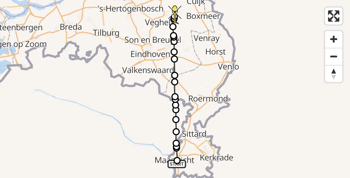 Routekaart van de vlucht: Lifeliner 3 naar Vliegbasis Volkel, Heerderdwarsstraat