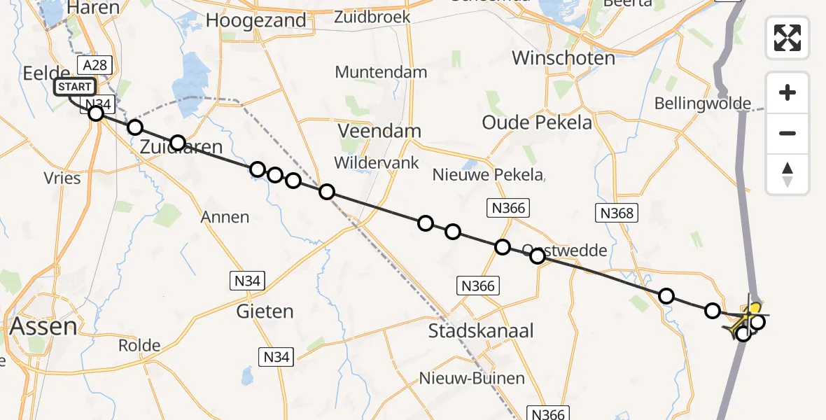 Routekaart van de vlucht: Lifeliner 4 naar Bourtange, Vissersweg