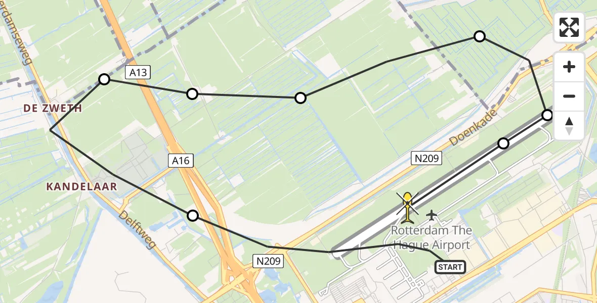 Routekaart van de vlucht: Lifeliner 2 naar Rotterdam The Hague Airport, Otterdijk