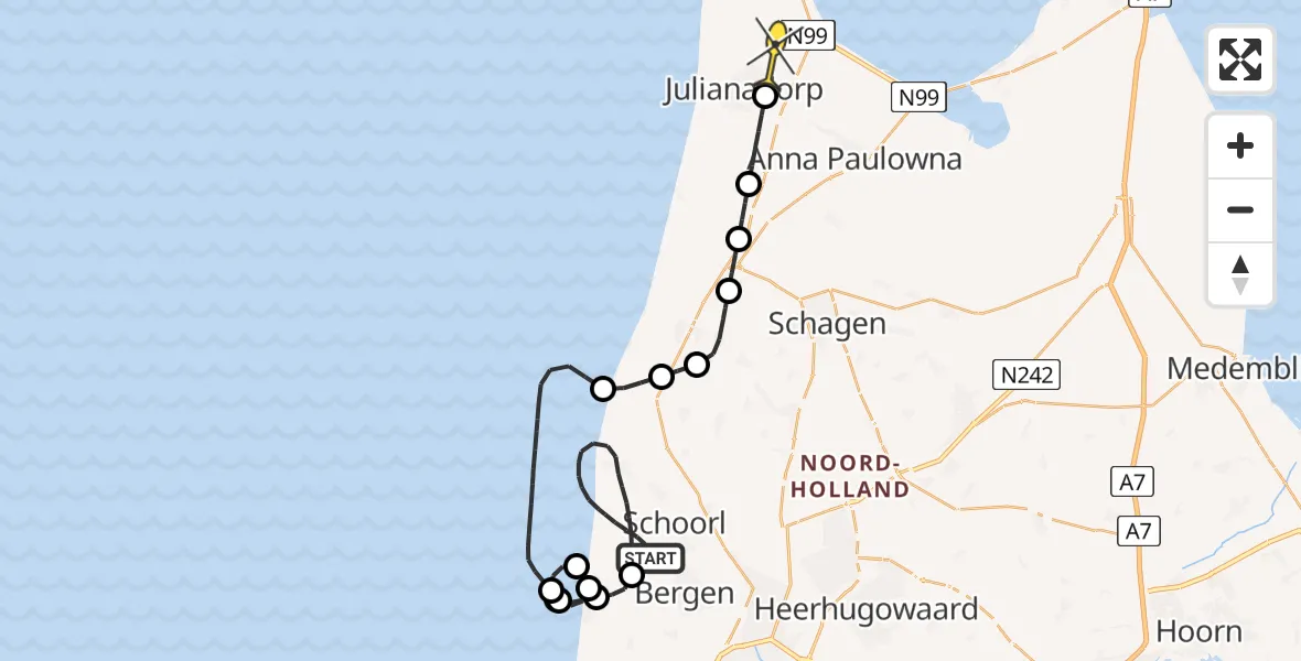 Routekaart van de vlucht: Kustwachthelikopter naar Julianadorp, Julianalaan