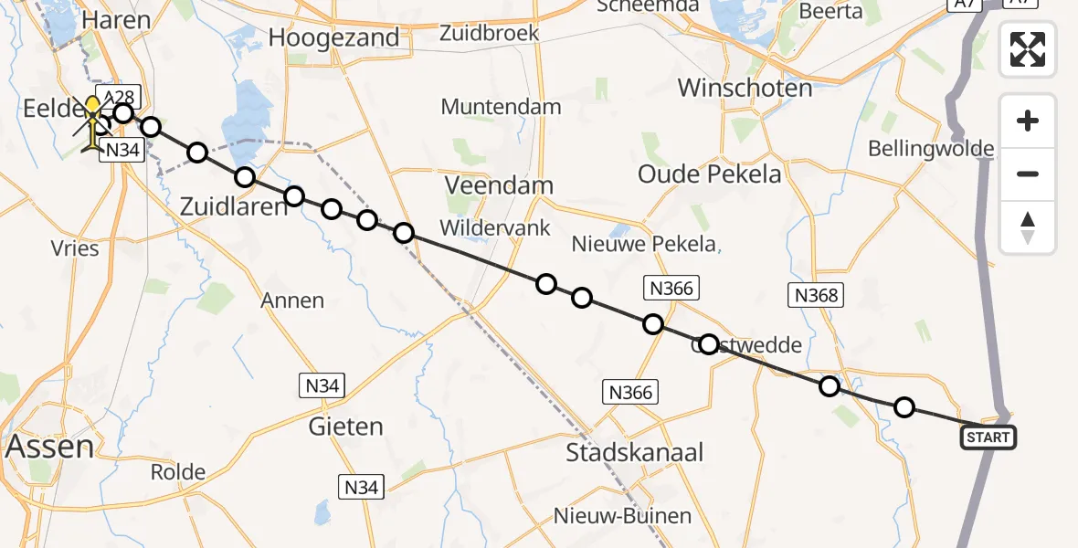 Routekaart van de vlucht: Lifeliner 4 naar Groningen Airport Eelde, Moddermanspad