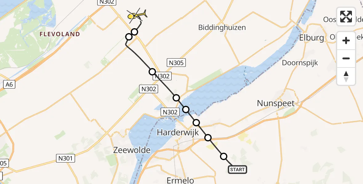 Routekaart van de vlucht: Politieheli naar Lelystad, Poolseweg