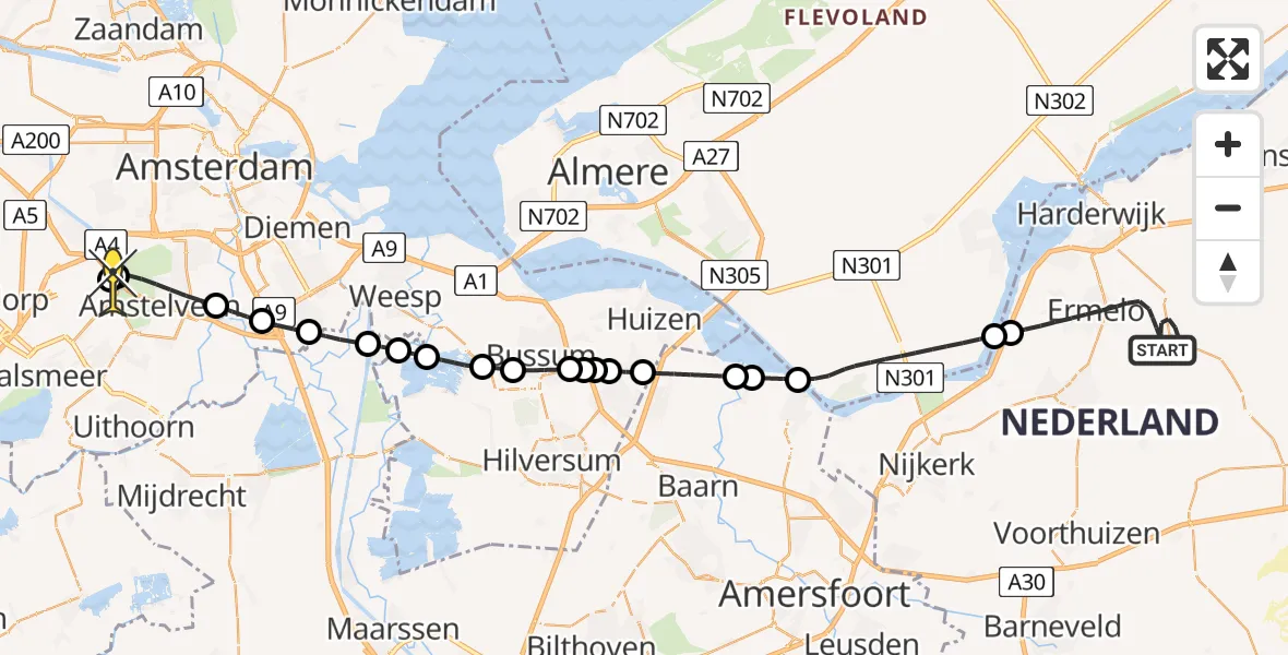 Routekaart van de vlucht: Politieheli naar Schiphol, Flevoweg