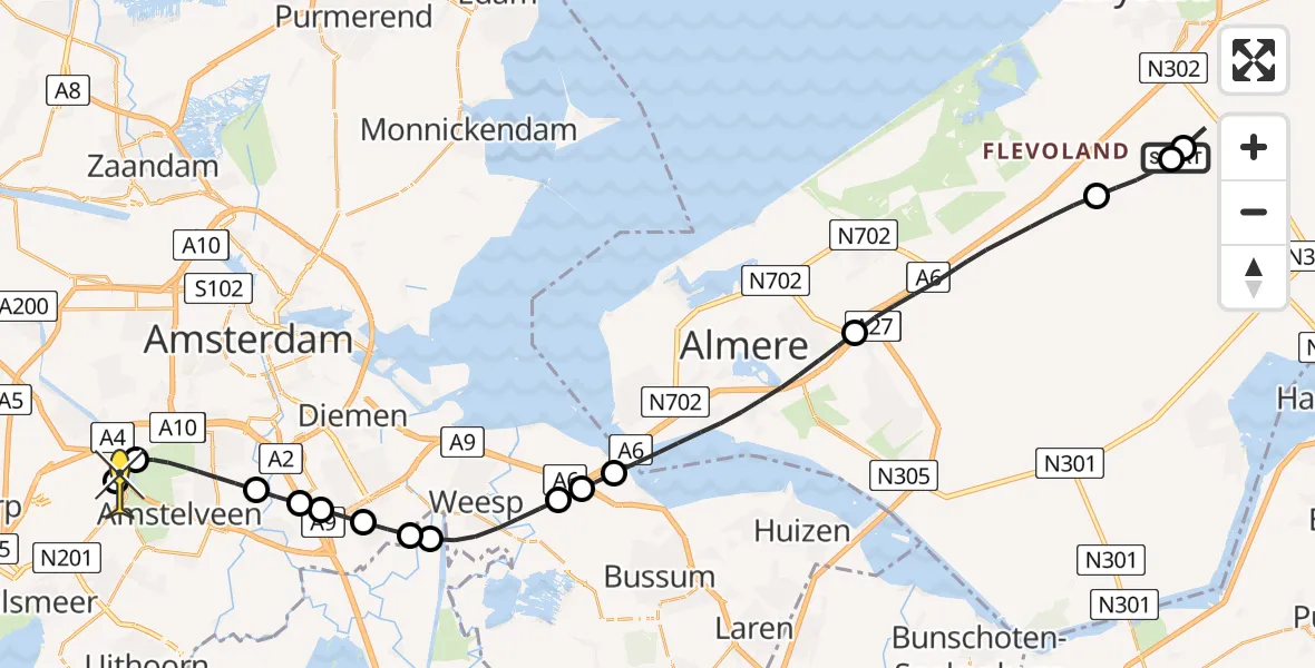 Routekaart van de vlucht: Politiehelikopter naar Schiphol, Emoeweg