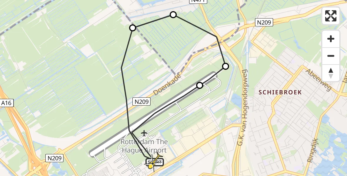 Routekaart van de vlucht: Lifeliner 2 naar Rotterdam The Hague Airport, A16 Rotterdam