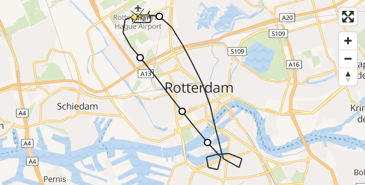 Routekaart van de vlucht: Lifeliner 2 naar Rotterdam The Hague Airport, Rhijnsburgstraat