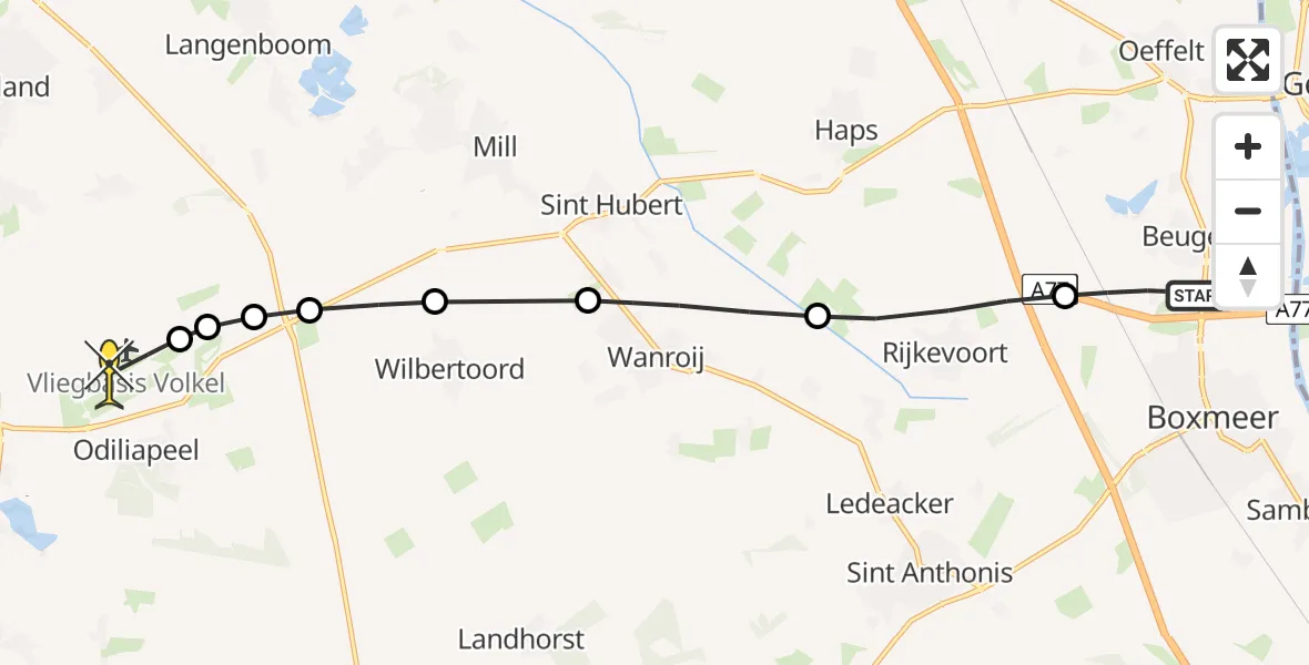 Routekaart van de vlucht: Lifeliner 3 naar Vliegbasis Volkel, Molenheideweg