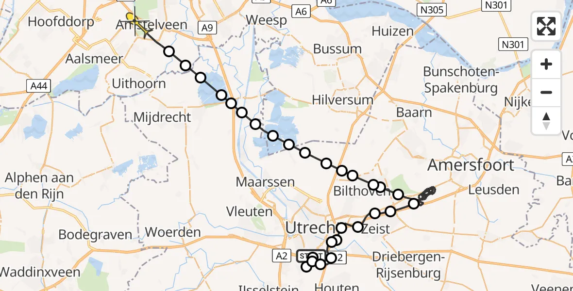 Routekaart van de vlucht: Politieheli naar Amstelveen, Griffioenlaan