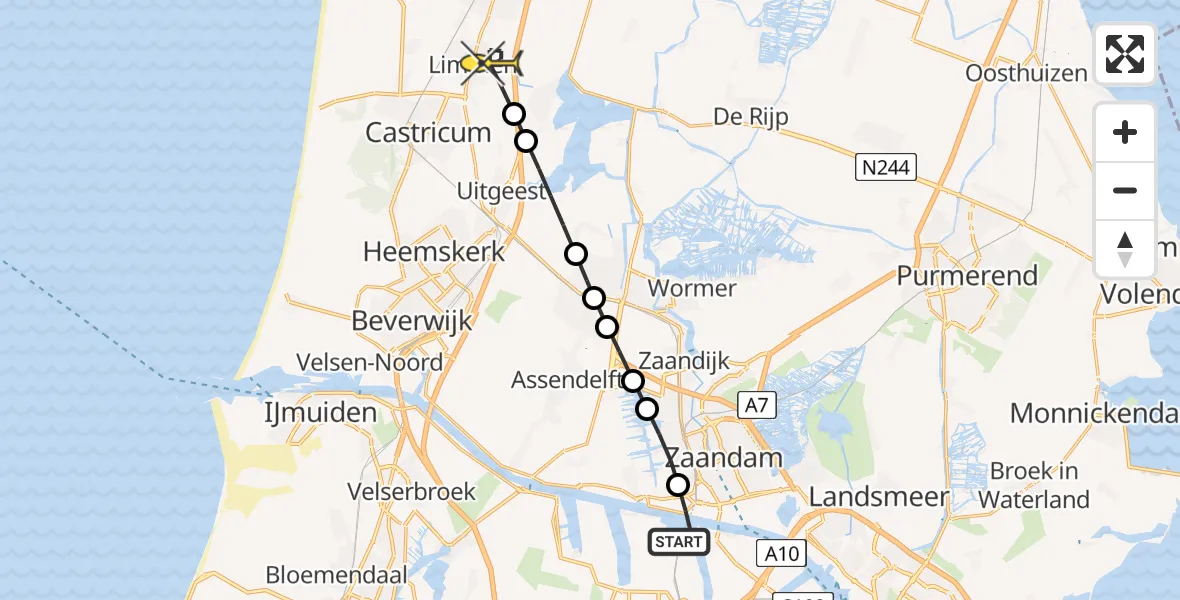 Routekaart van de vlucht: Lifeliner 1 naar Limmen, Hemtunnel