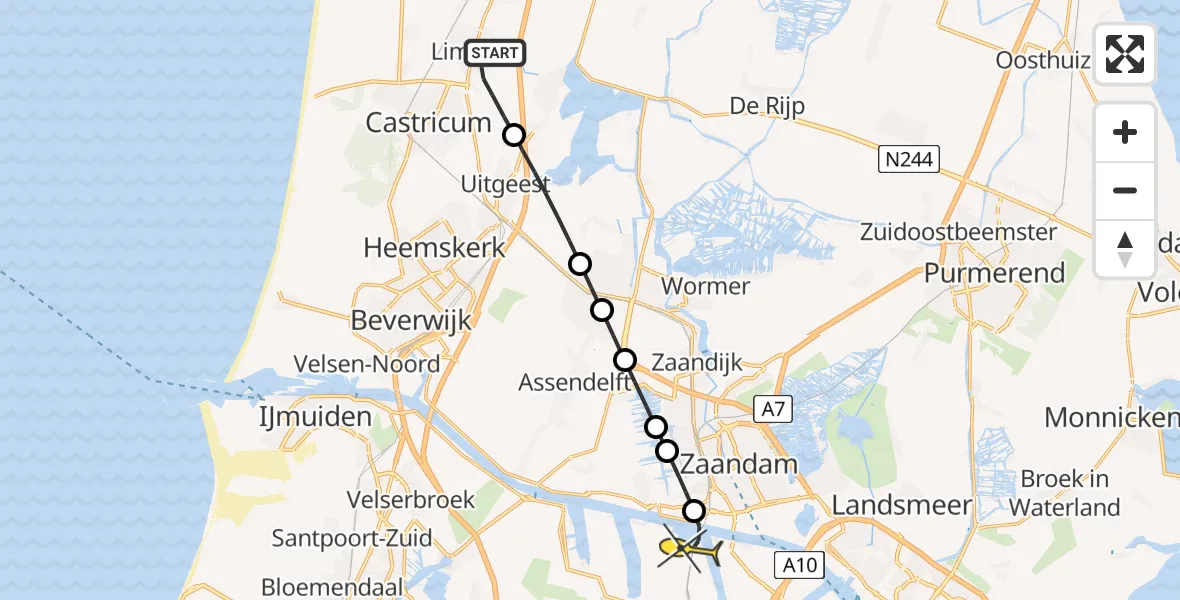 Routekaart van de vlucht: Lifeliner 1 naar Amsterdam Heliport, Zuideinderweg