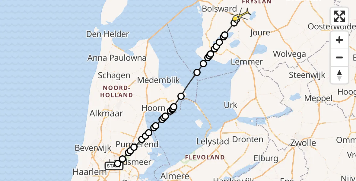 Routekaart van de vlucht: Lifeliner 1 naar Sneek, Westhavenweg