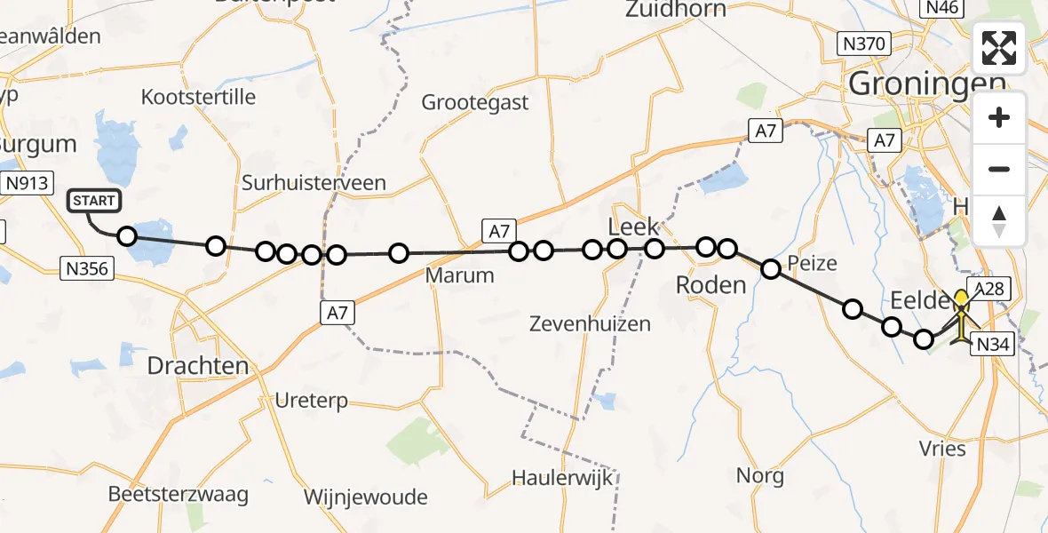 Routekaart van de vlucht: Lifeliner 4 naar Groningen Airport Eelde, Tikewei