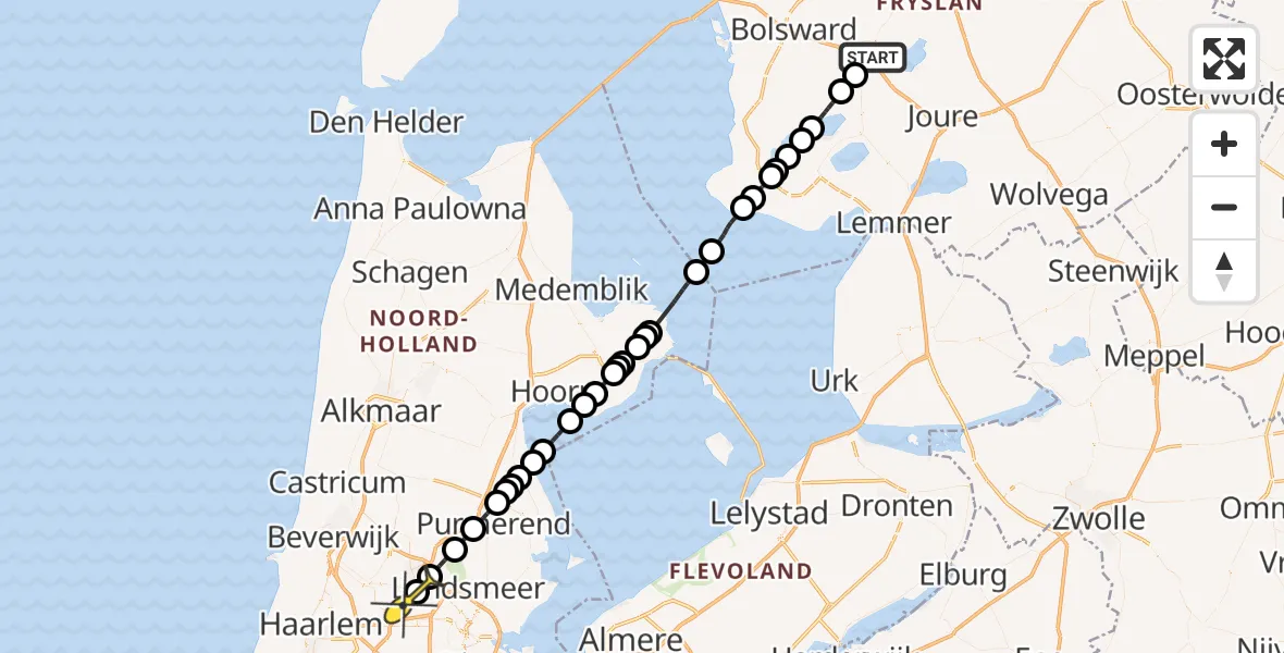 Routekaart van de vlucht: Lifeliner 1 naar Amsterdam Heliport, Korte Spruit