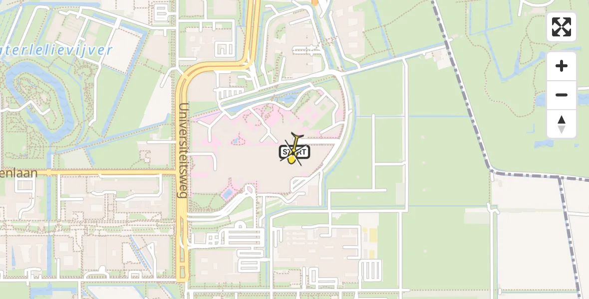 Routekaart van de vlucht: Lifeliner 2 naar Universitair Medisch Centrum Utrecht, UMC Ambulancetunnel