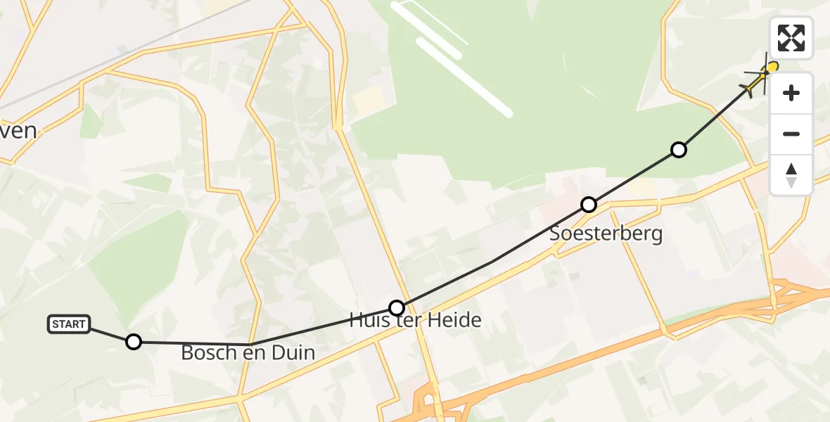 Routekaart van de vlucht: Politiehelikopter naar Soest, Mesdaglaan