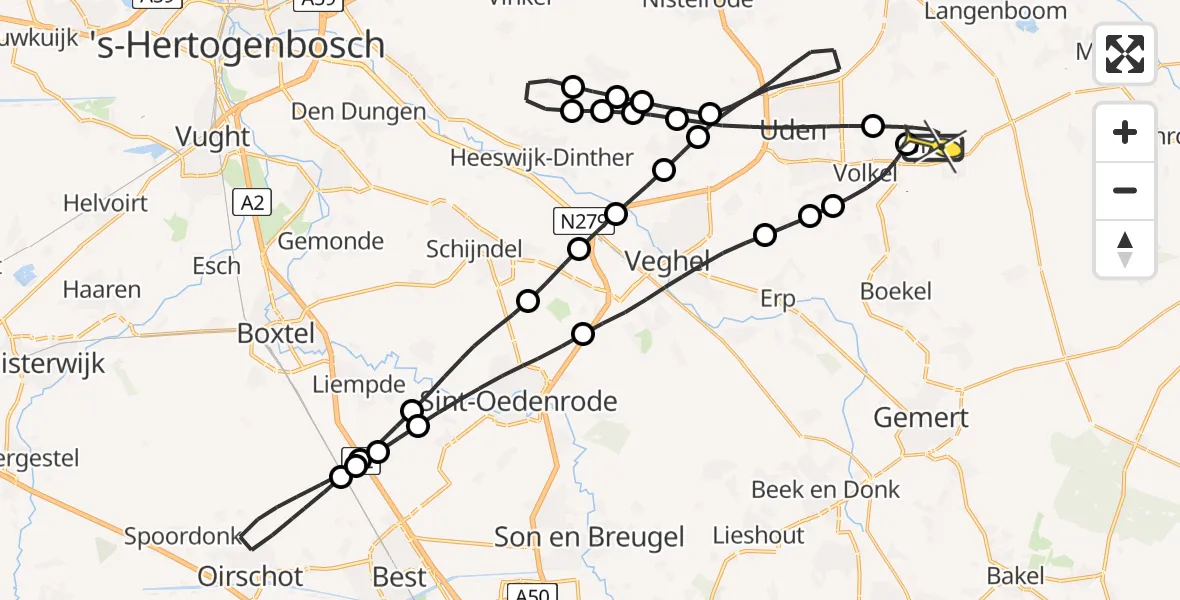 Routekaart van de vlucht: Lifeliner 3 naar Vliegbasis Volkel, Zeelandsedijk