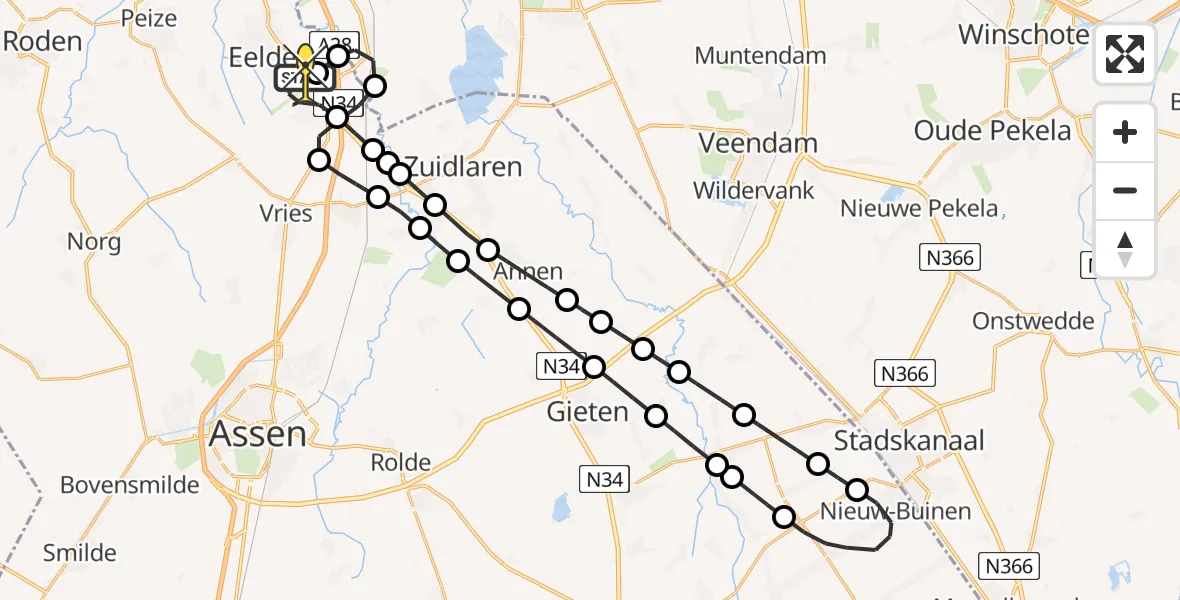 Routekaart van de vlucht: Lifeliner 4 naar Groningen Airport Eelde, Homsteeg