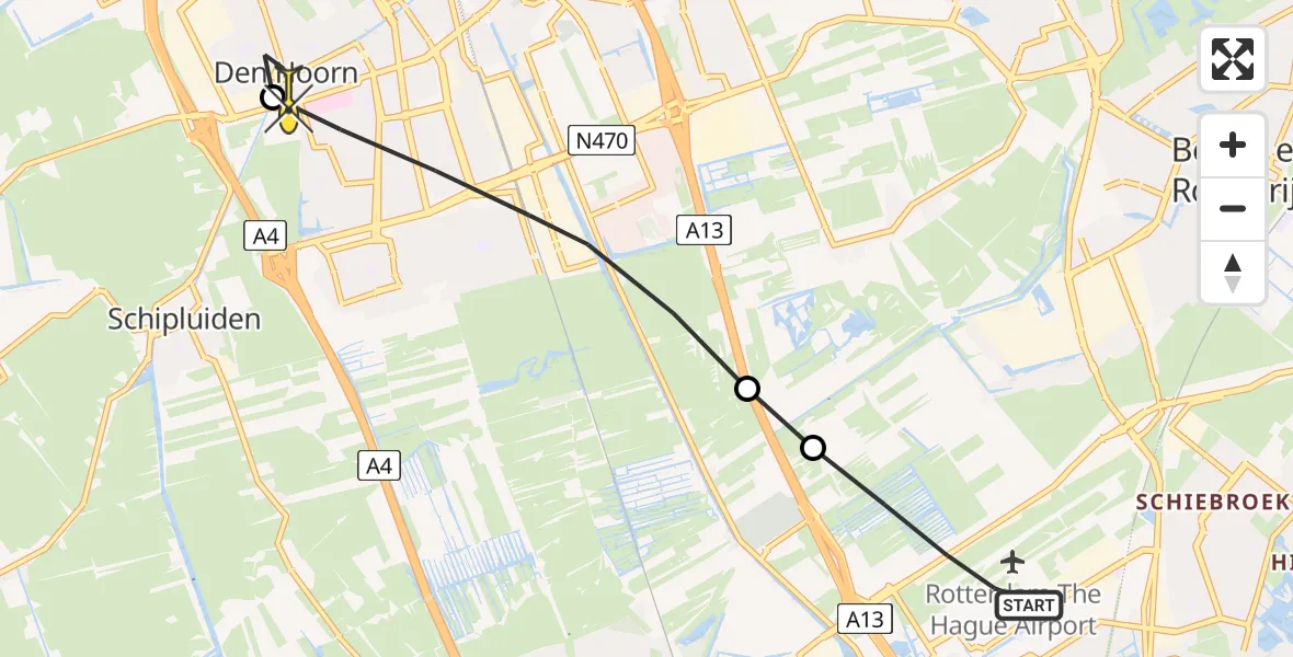 Routekaart van de vlucht: Lifeliner 2 naar Den Hoorn, Rotterdamseweg