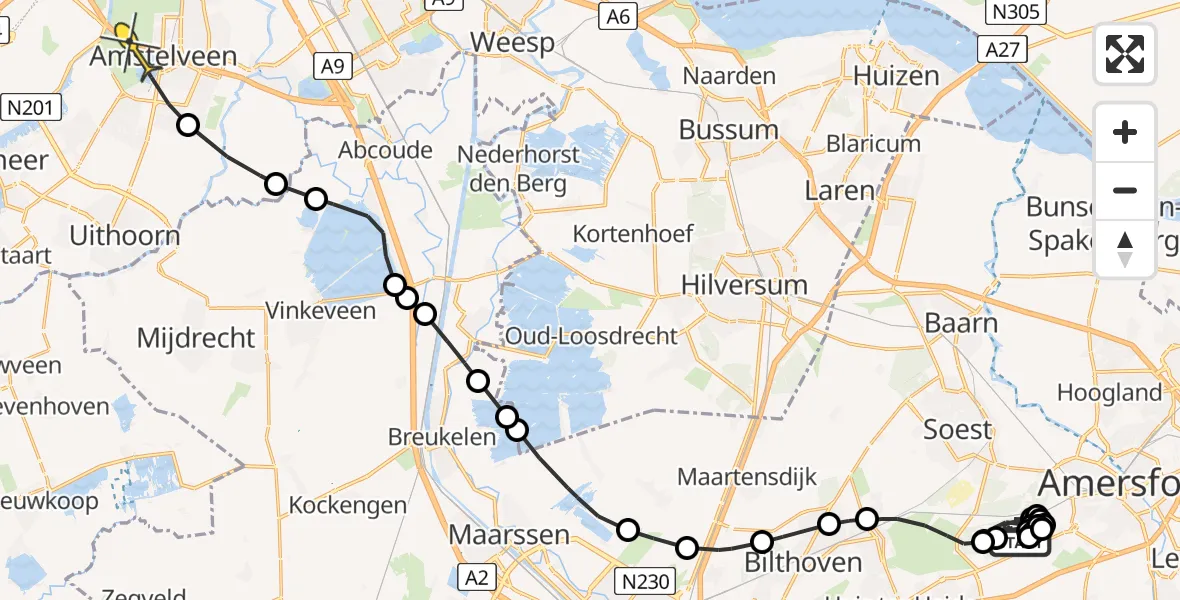 Routekaart van de vlucht: Politieheli naar Amstelveen, Heezerspoor Oostzijde