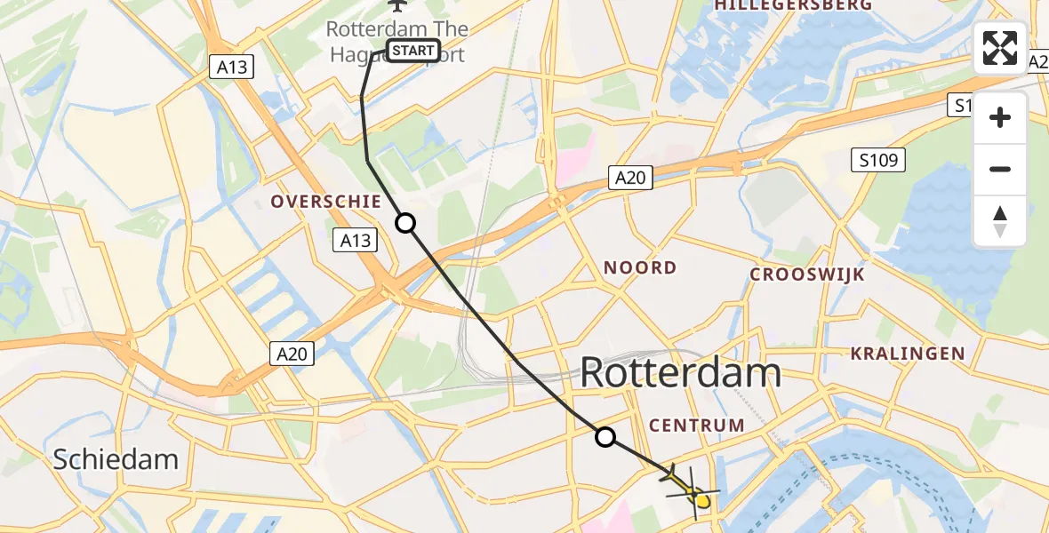 Routekaart van de vlucht: Lifeliner 2 naar Erasmus MC, Deelenpad