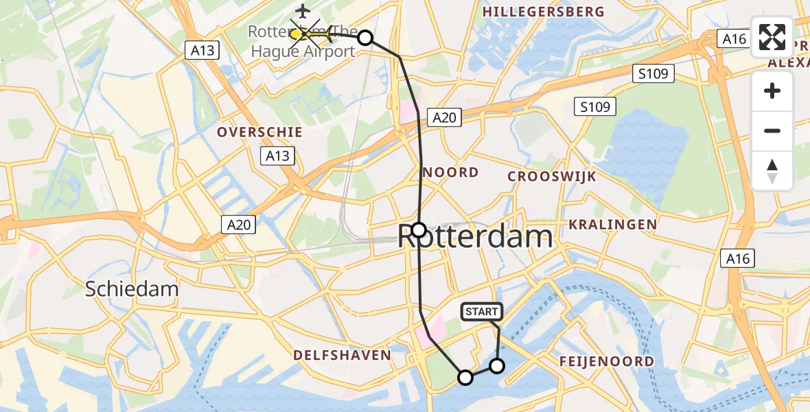 Routekaart van de vlucht: Lifeliner 2 naar Rotterdam The Hague Airport, Schiedamse Vest