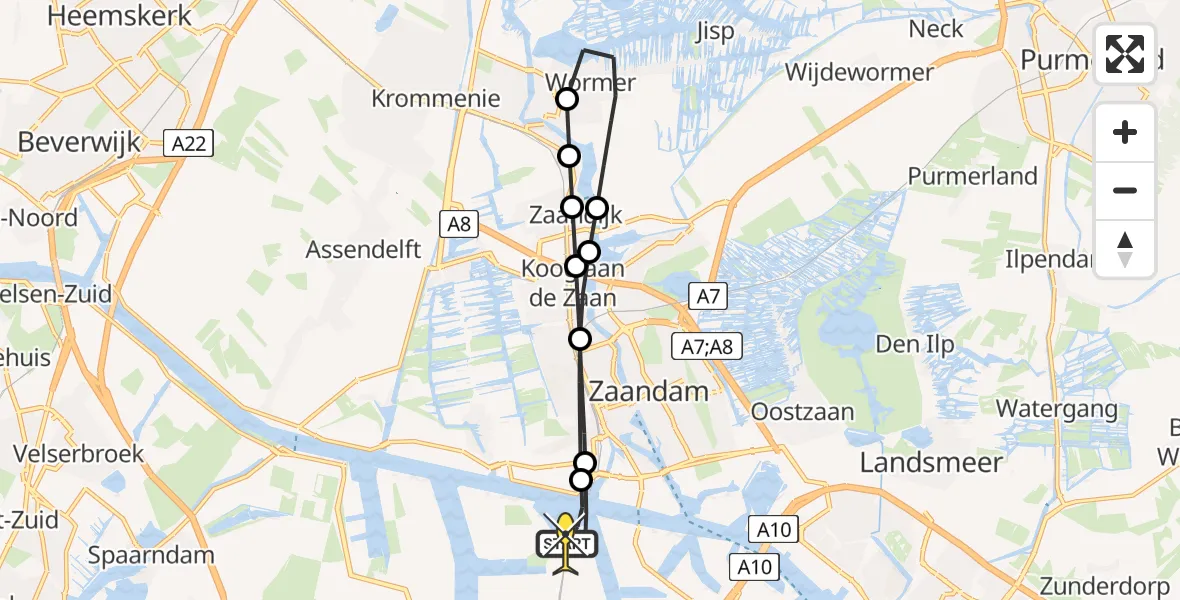 Routekaart van de vlucht: Lifeliner 1 naar Amsterdam Heliport, Grote Tocht