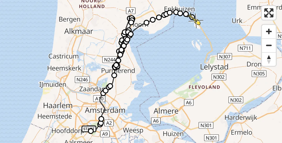 Routekaart van de vlucht: Politieheli naar Lelystad, Van Weerden-Poelmanweg