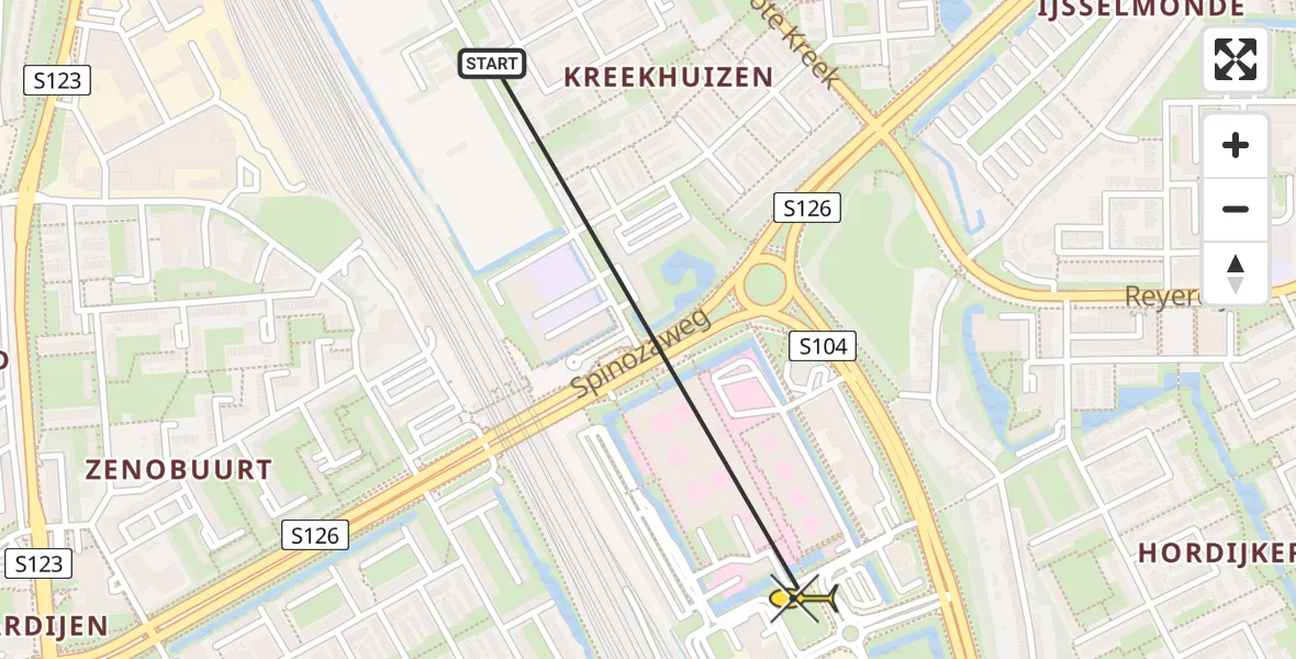 Routekaart van de vlucht: Lifeliner 3 naar Rotterdam, Schoonhovenstraat