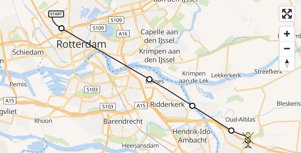 Routekaart van de vlucht: Lifeliner 2 naar Papendrecht, Brandenburgbaan