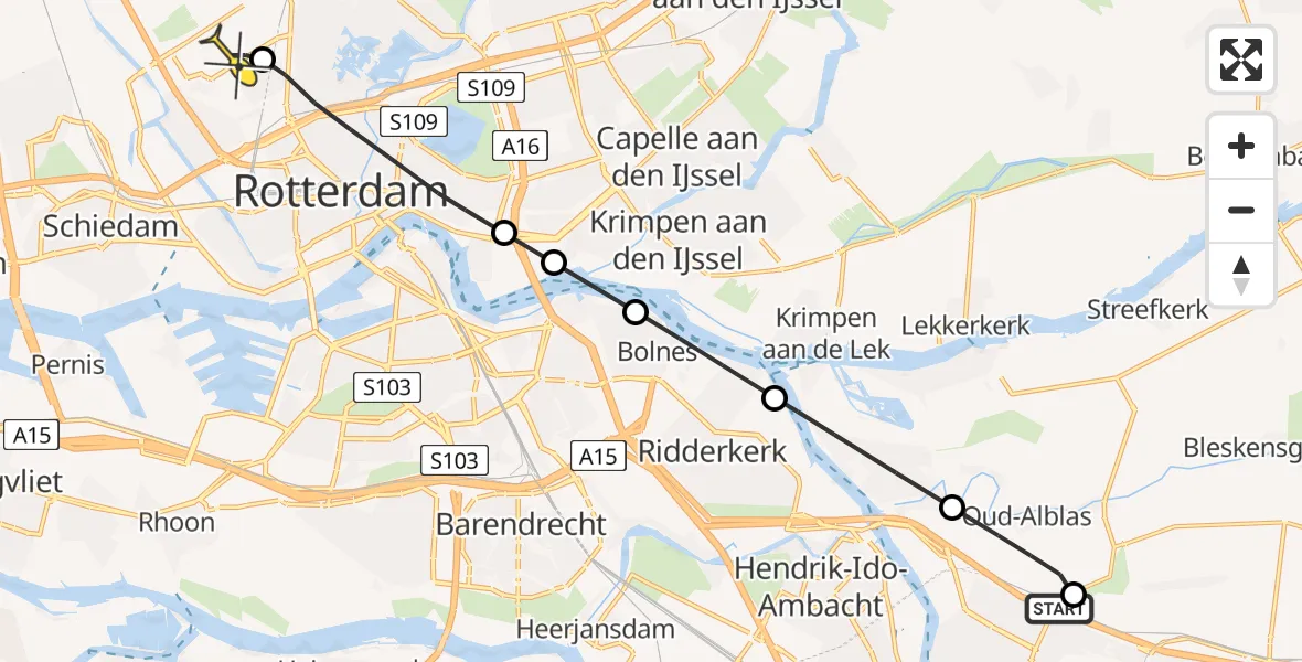 Routekaart van de vlucht: Lifeliner 2 naar Rotterdam The Hague Airport, Oude SW36