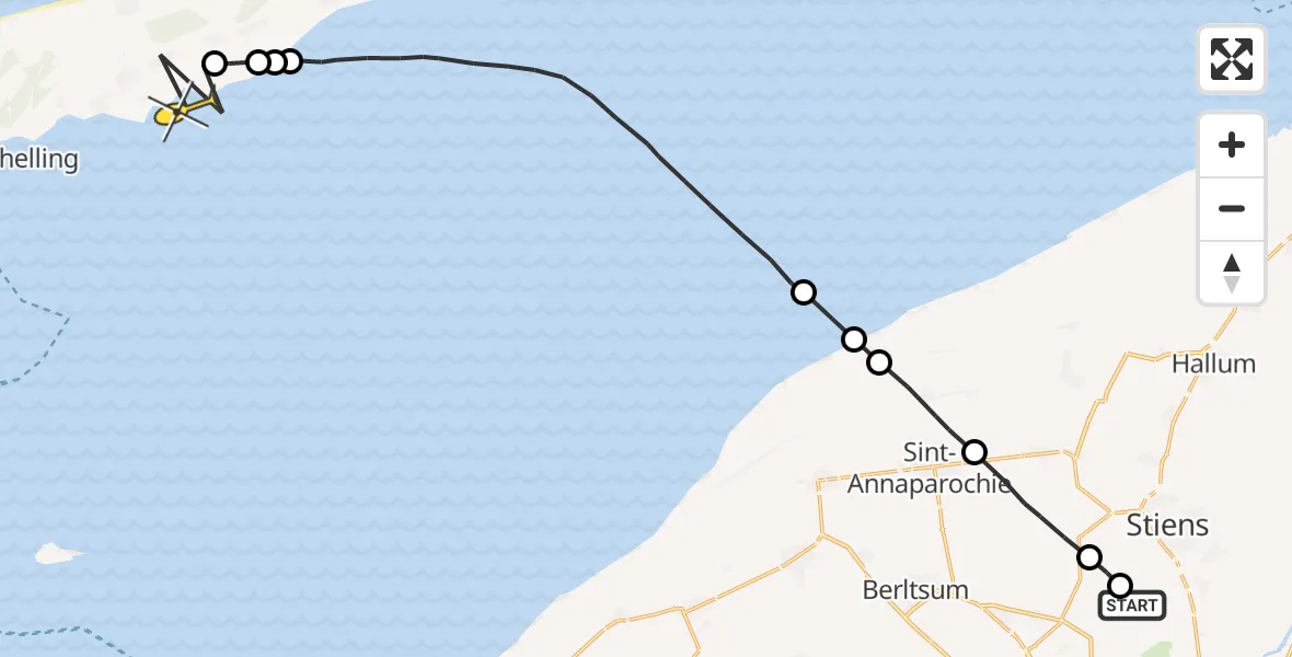 Routekaart van de vlucht: Ambulanceheli naar Formerum, Skrédyk