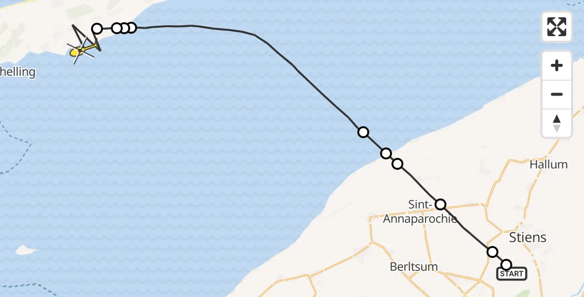 Routekaart van de vlucht: Ambulancehelikopter naar Formerum, Skrédyk