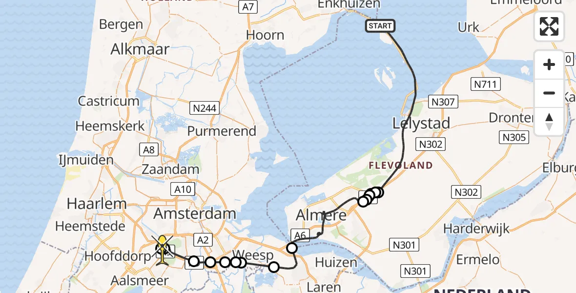 Routekaart van de vlucht: Politieheli naar Schiphol, Markerwaarddijk