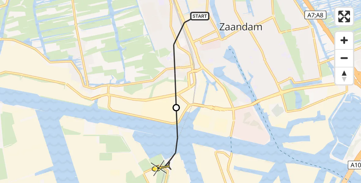 Routekaart van de vlucht: Lifeliner 1 naar Amsterdam Heliport, Adriaan Roggestraat