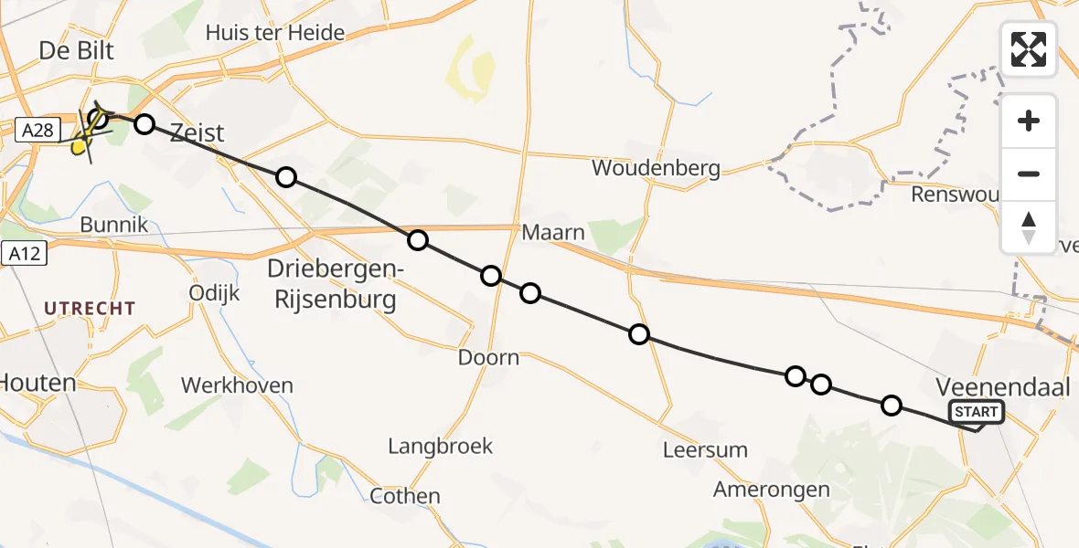 Routekaart van de vlucht: Lifeliner 3 naar Universitair Medisch Centrum Utrecht, Zandheuvelweg