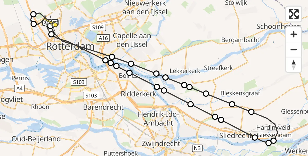 Routekaart van de vlucht: Lifeliner 2 naar Rotterdam The Hague Airport, Rijs-en-daalpad