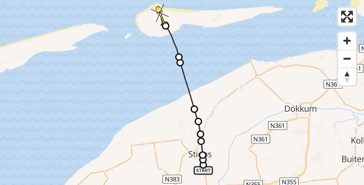 Routekaart van de vlucht: Ambulanceheli naar Ameland Airport Ballum, Canterstins