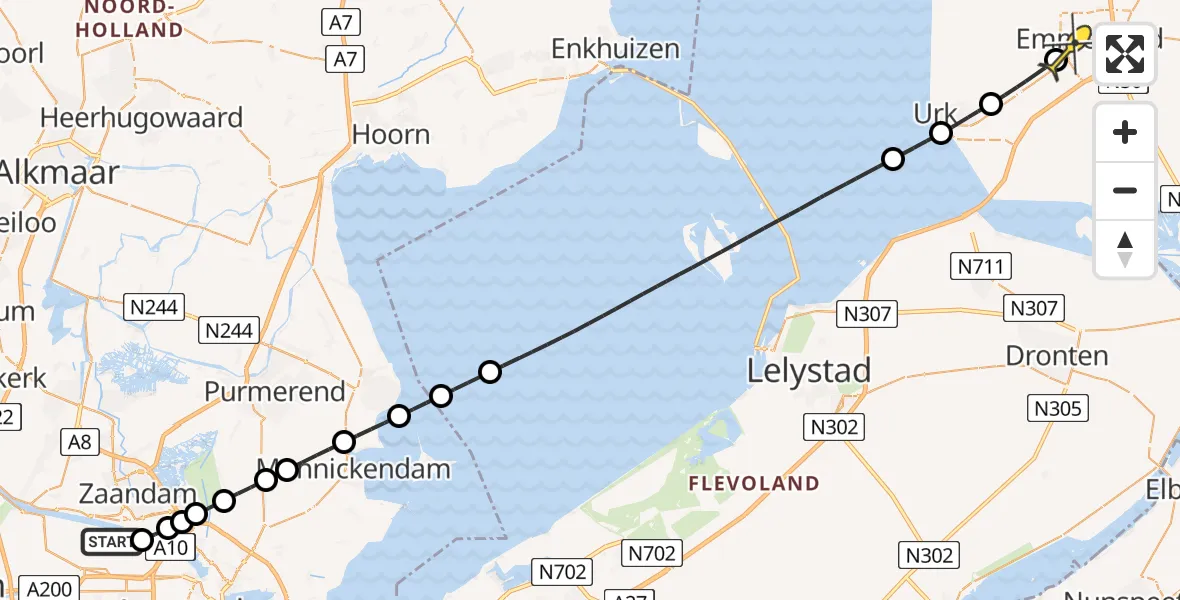 Routekaart van de vlucht: Lifeliner 1 naar Emmeloord, Westhaven