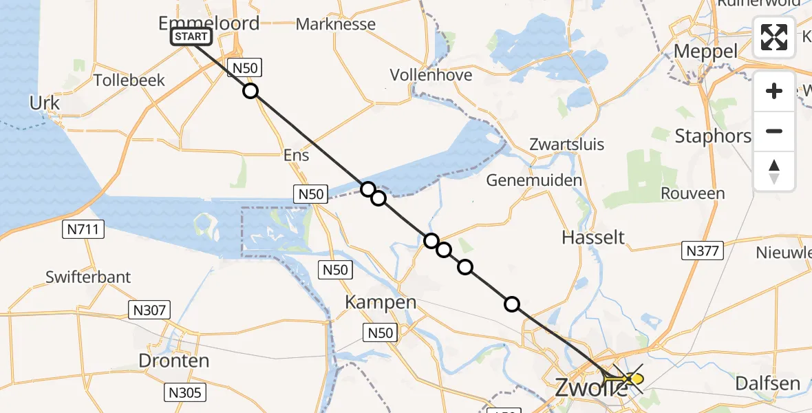 Routekaart van de vlucht: Lifeliner 1 naar Zwolle, Randweg