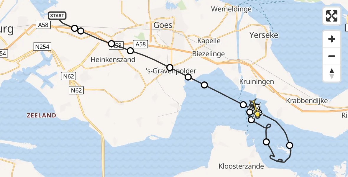 Routekaart van de vlucht: Kustwachthelikopter naar Waarde, Toldijk