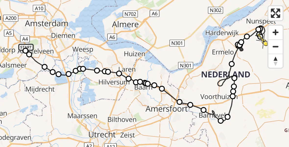 Routekaart van de vlucht: Politieheli naar Vierhouten, Meester Jac. Takkade