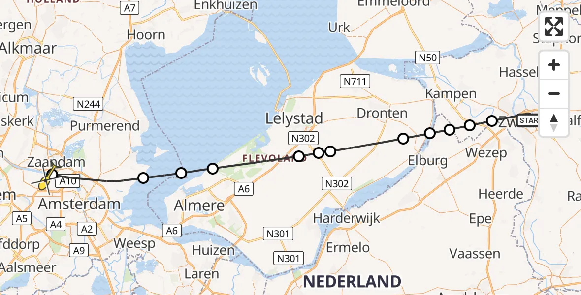 Routekaart van de vlucht: Lifeliner 1 naar Amsterdam Heliport, Ossenkamp