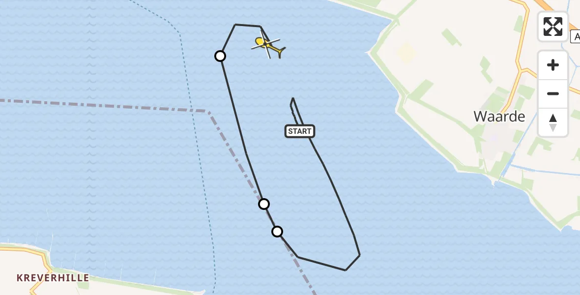 Routekaart van de vlucht: Kustwachthelikopter naar Kruiningen, Zwarteweg