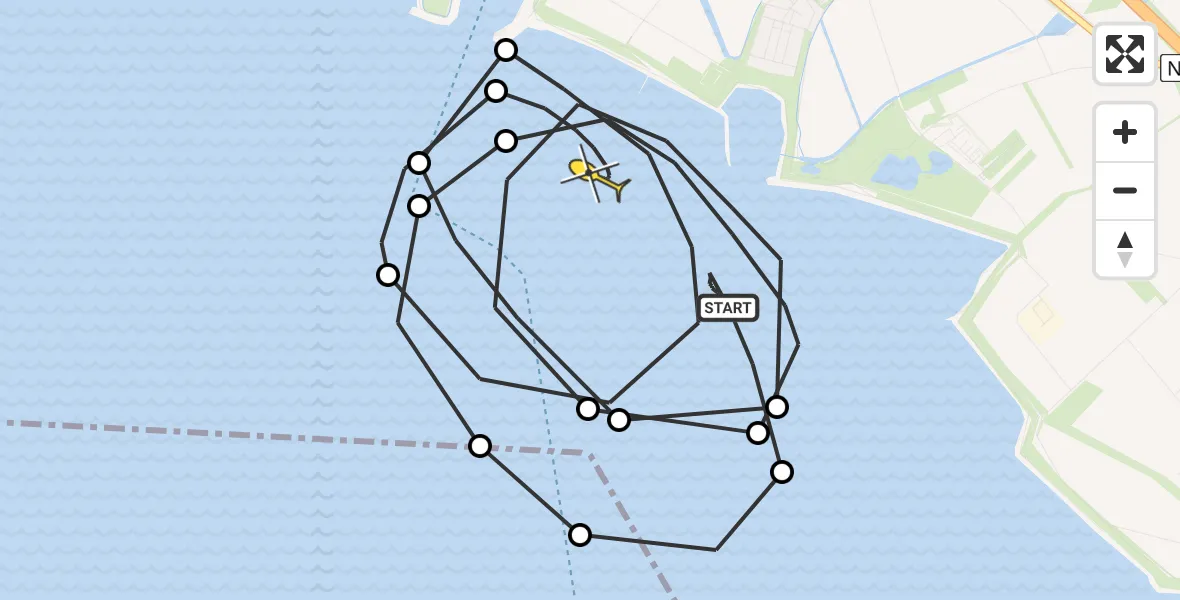 Routekaart van de vlucht: Kustwachthelikopter naar Kruiningen, Vlerenweg