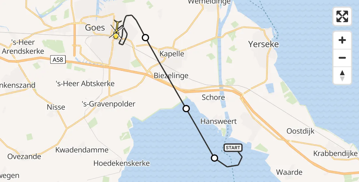 Routekaart van de vlucht: Kustwachthelikopter naar Kloetinge, Zwarteweg