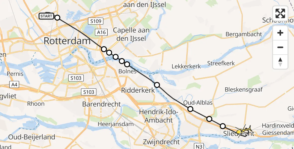 Routekaart van de vlucht: Lifeliner 2 naar Sliedrecht, Gilze-Rijenstraat