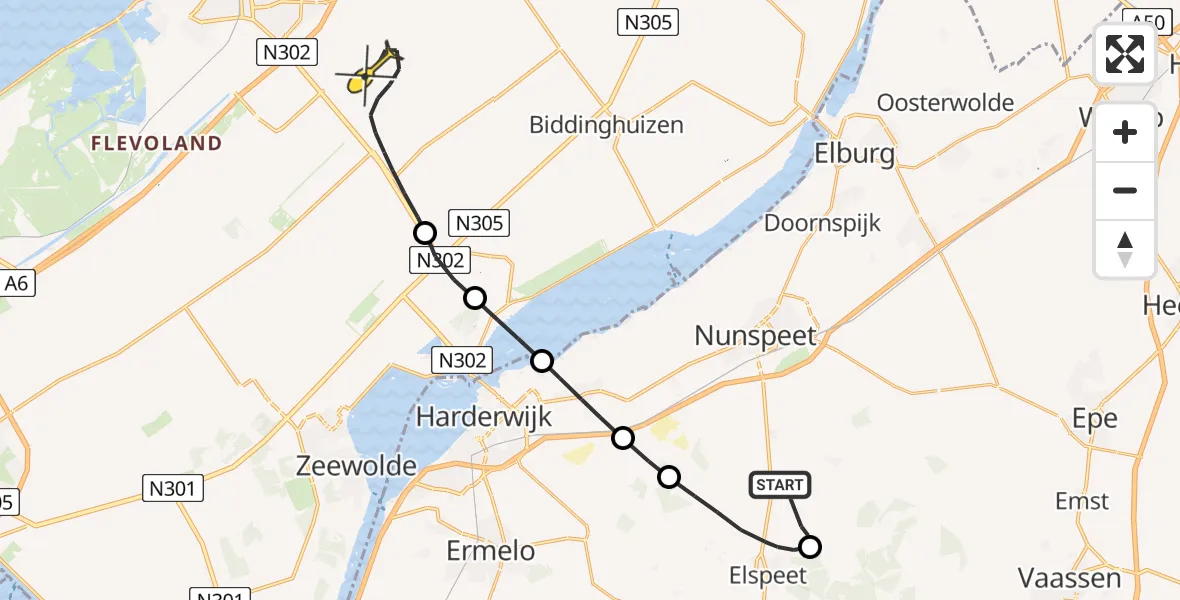 Routekaart van de vlucht: Politiehelikopter naar Lelystad, Elspeterbosweg