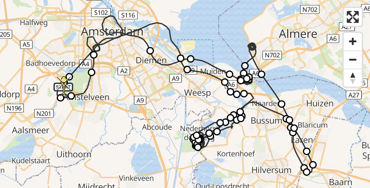 Routekaart van de vlucht: Politieheli naar Schiphol, Westerkimweg